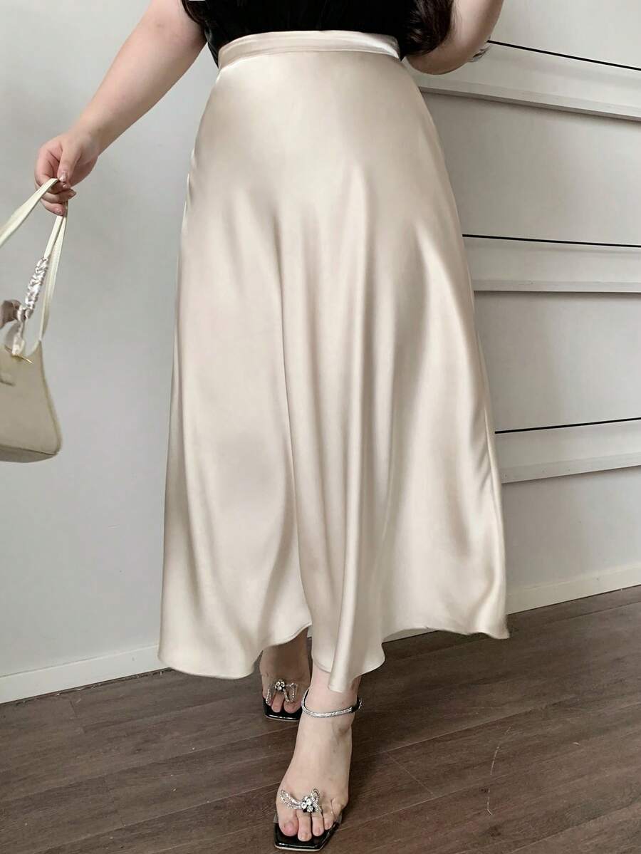 Plus Size High Waist Satin Skirt