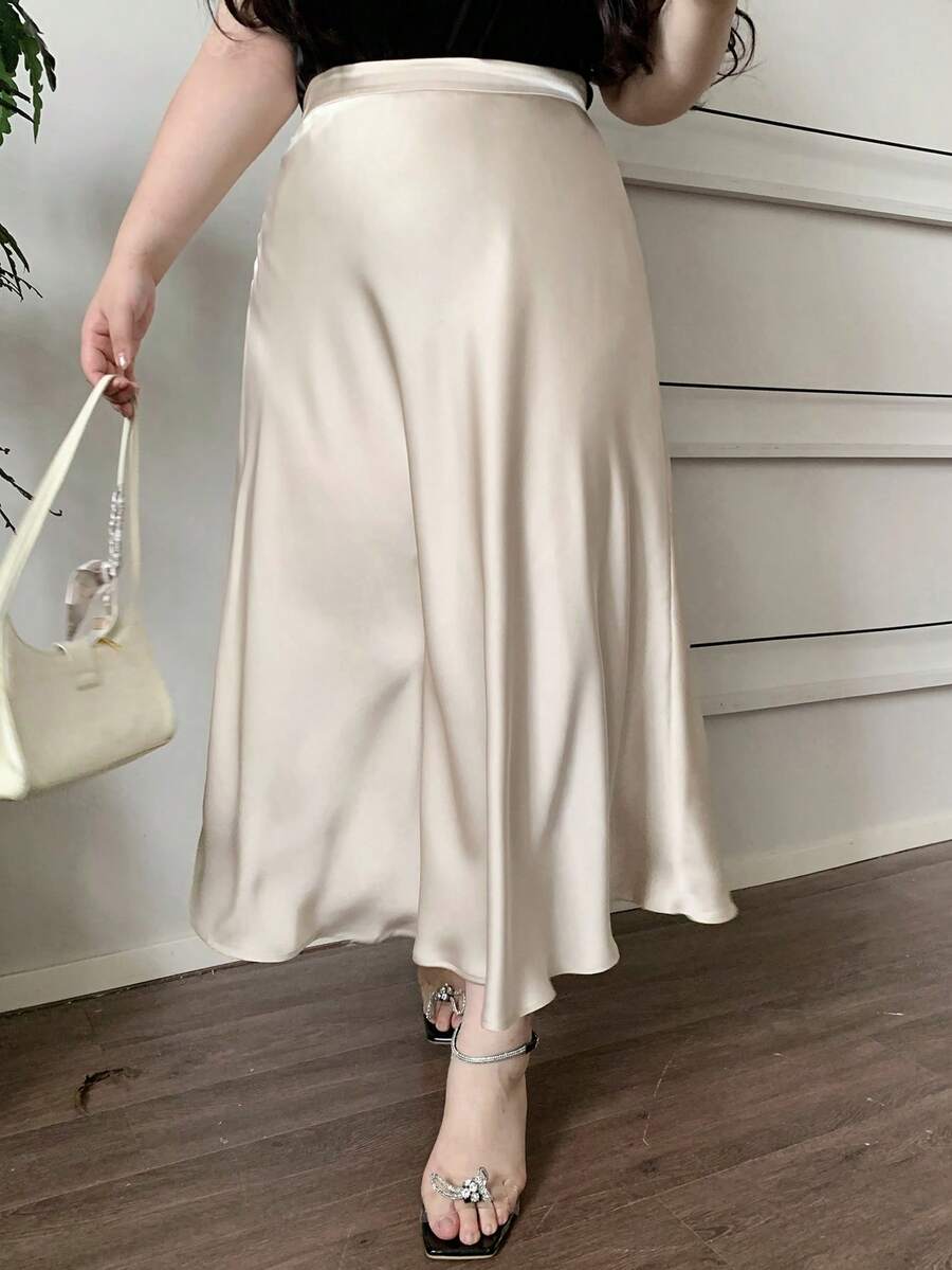 Plus Size High Waist Satin Skirt