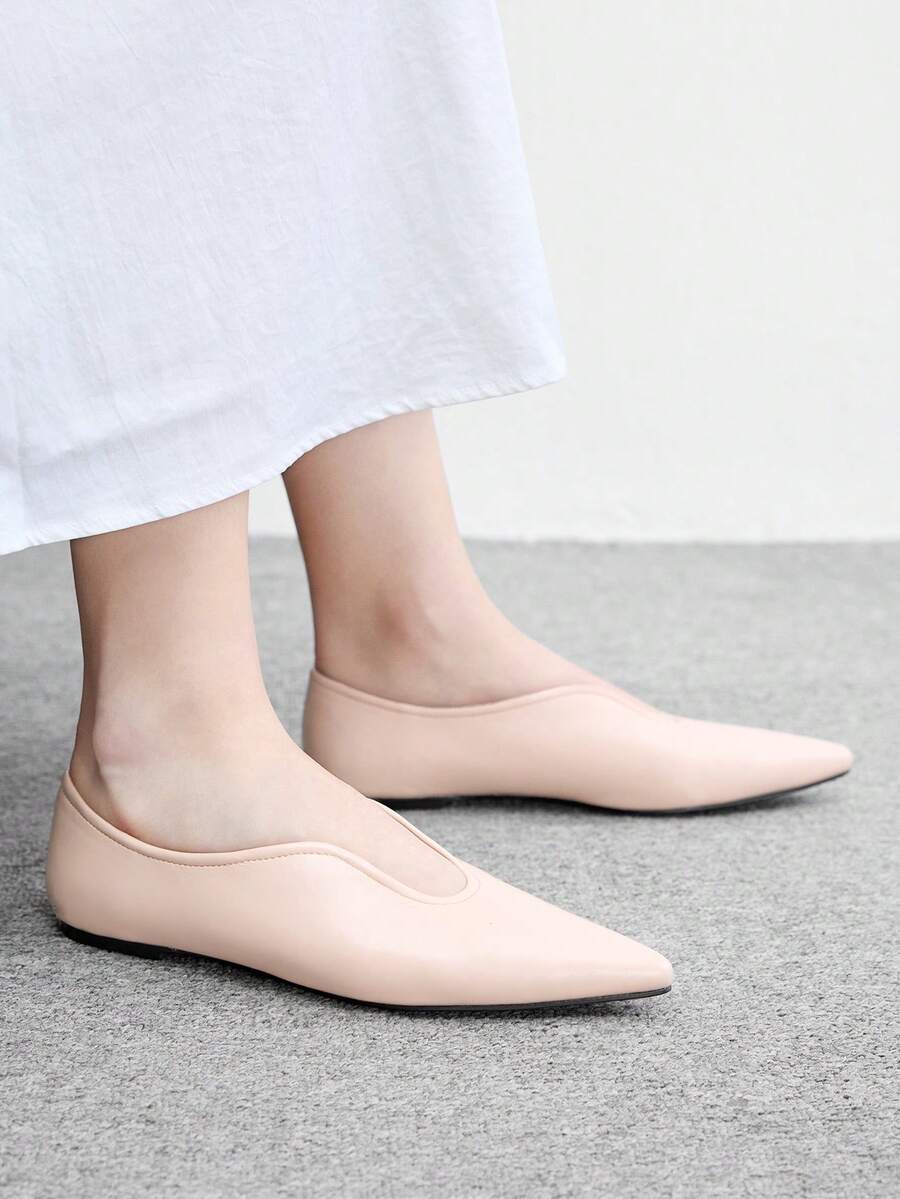 Pointed V Cut Suede Flats