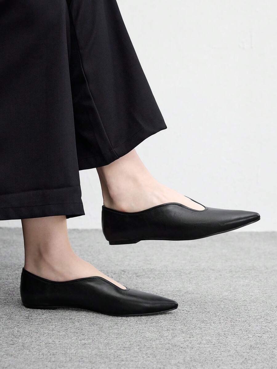 Pointed V Cut Suede Flats