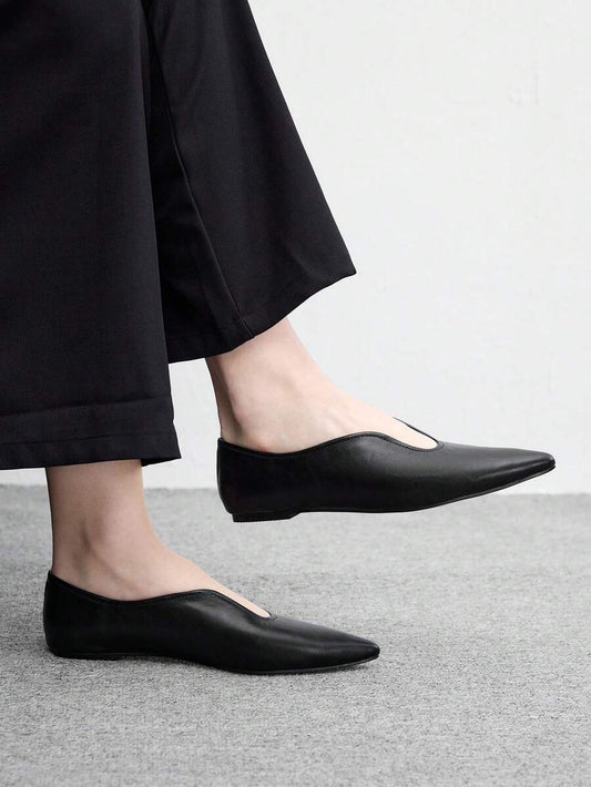 Pointed V Cut Suede Flats