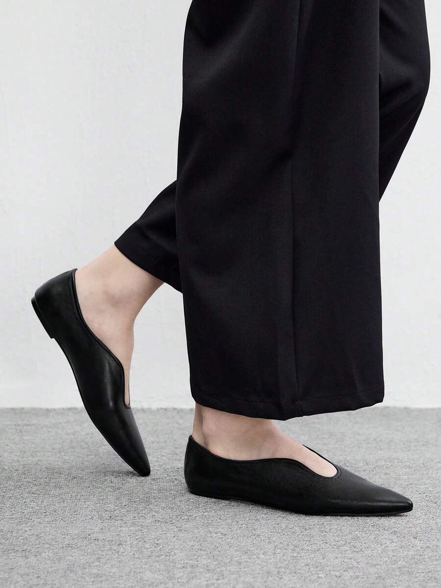 Pointed V Cut Suede Flats