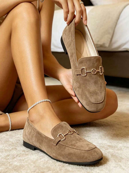 Gold Buckle Suede Ballet Flats