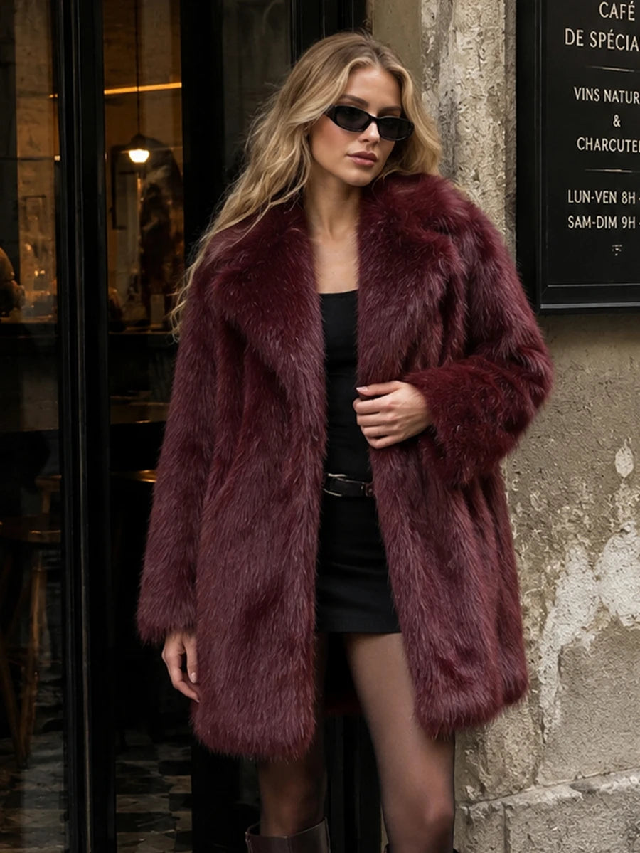 Oversized Faux Fur Lapel Coat