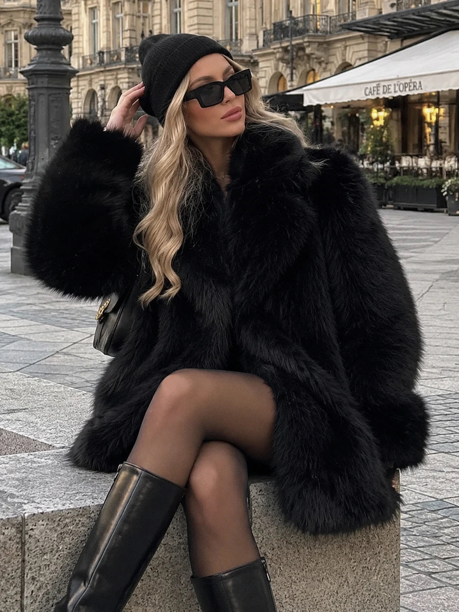 Oversized Faux Fur Lapel Coat