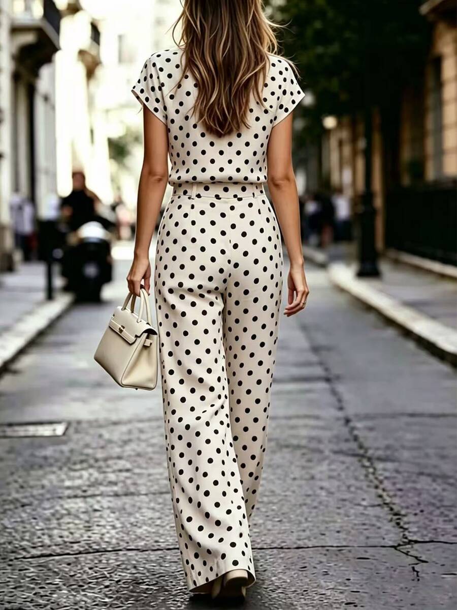 Notched Neck Shirt and Wide Leg Pants Set