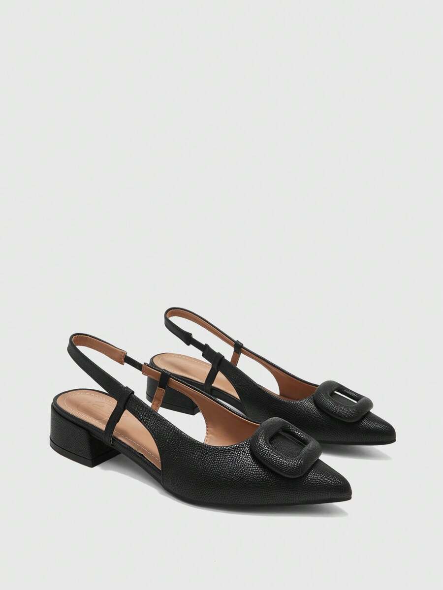 Pointed Toe Buckle Slingback Flats