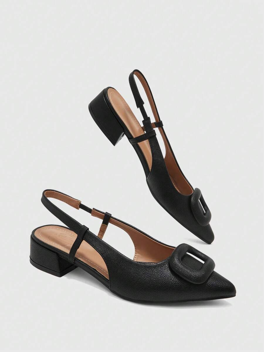 Pointed Toe Buckle Slingback Flats