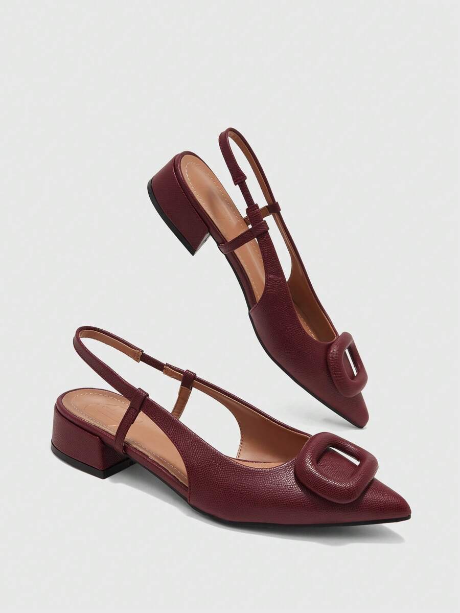 Pointed Toe Buckle Slingback Flats