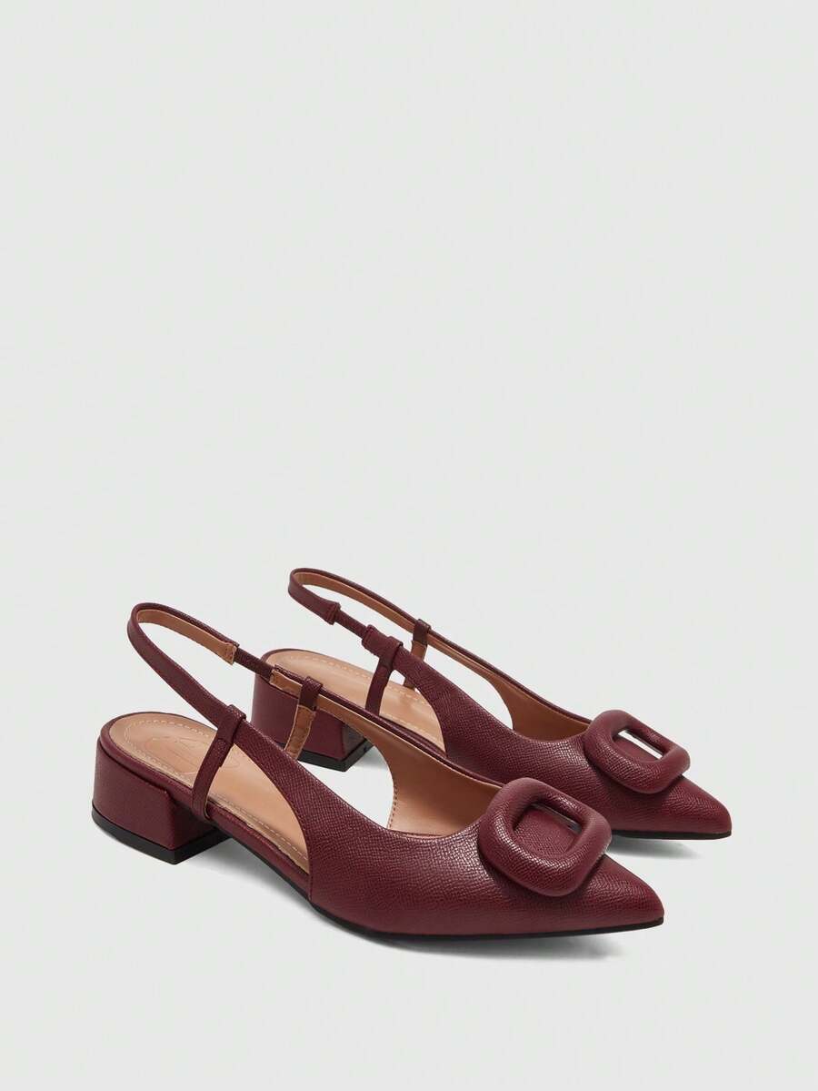 Pointed Toe Buckle Slingback Flats