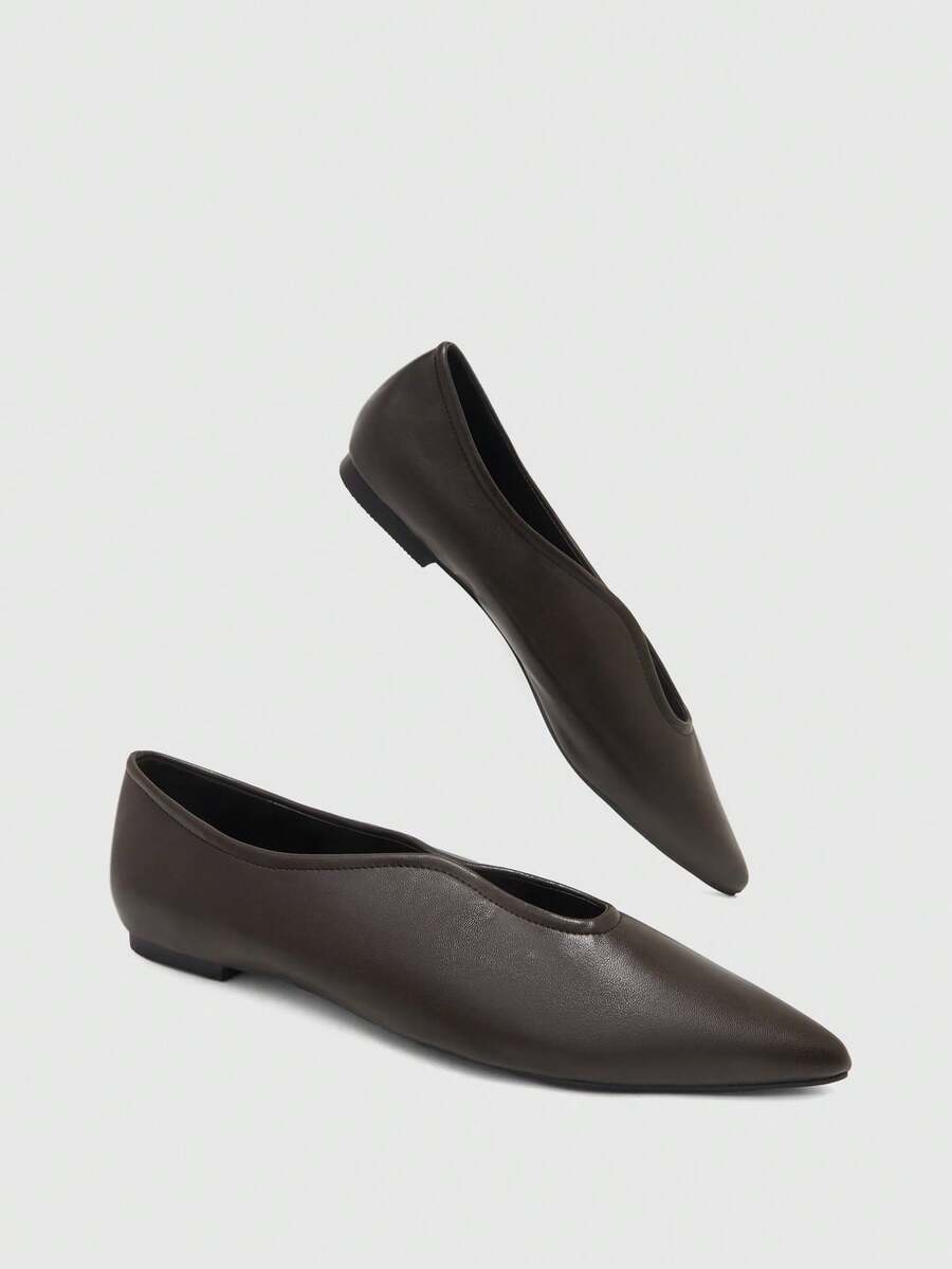 Pointed V Cut Suede Flats