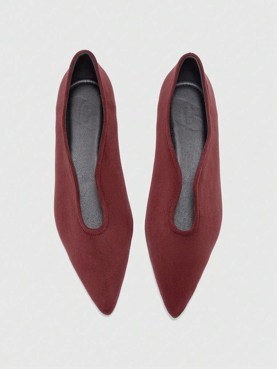Pointed V Cut Suede Flats