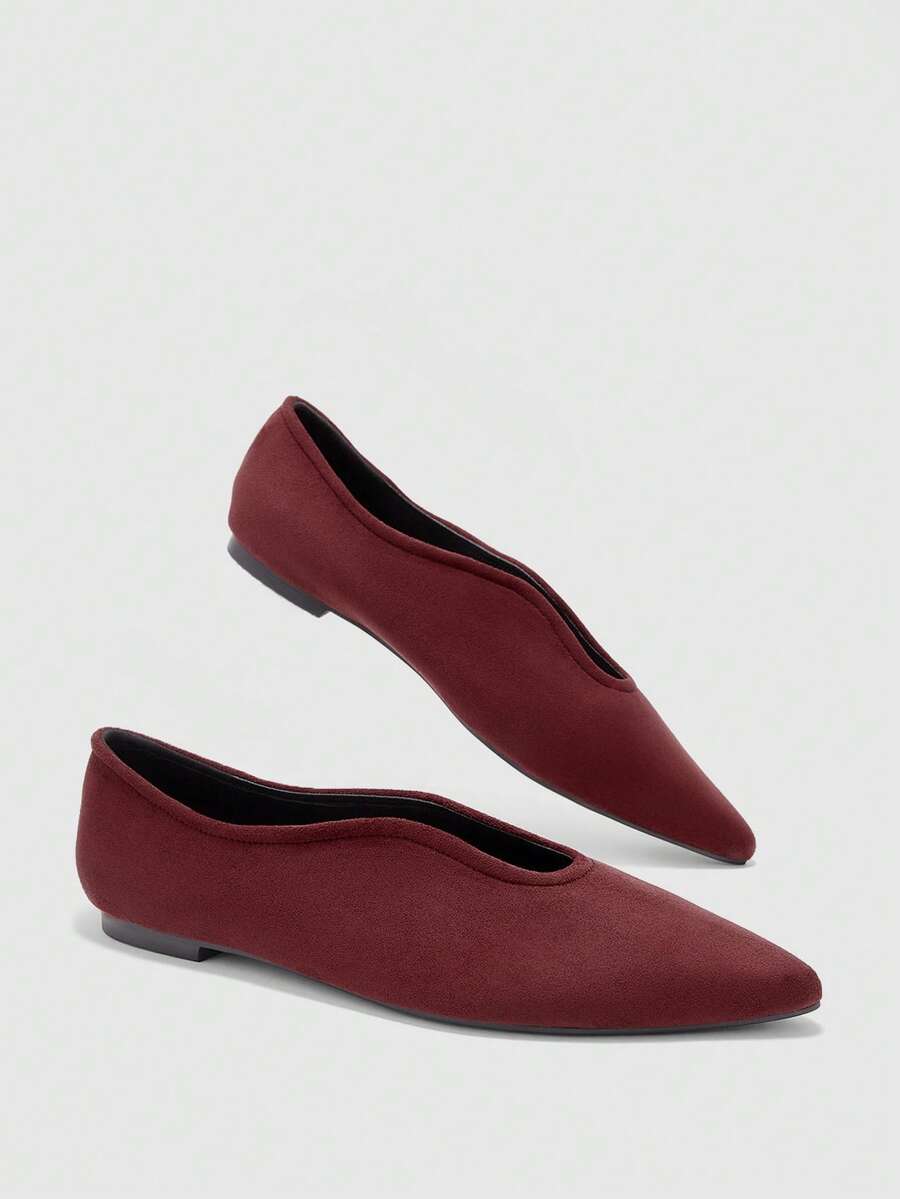 Pointed V Cut Suede Flats