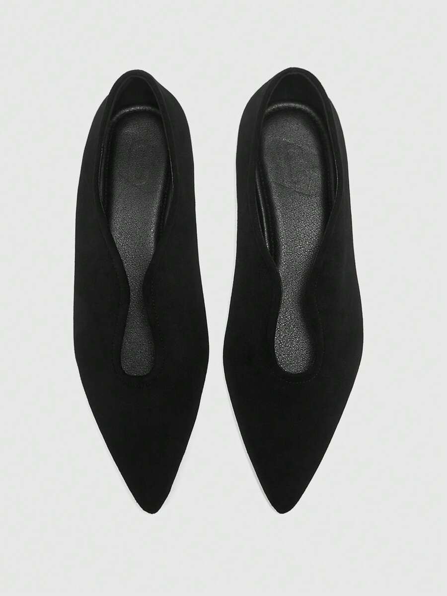 Pointed V Cut Suede Flats