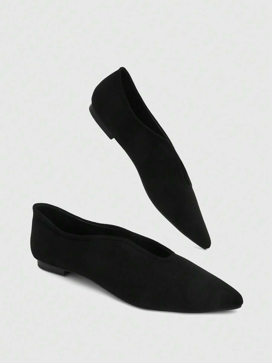 Pointed V Cut Suede Flats