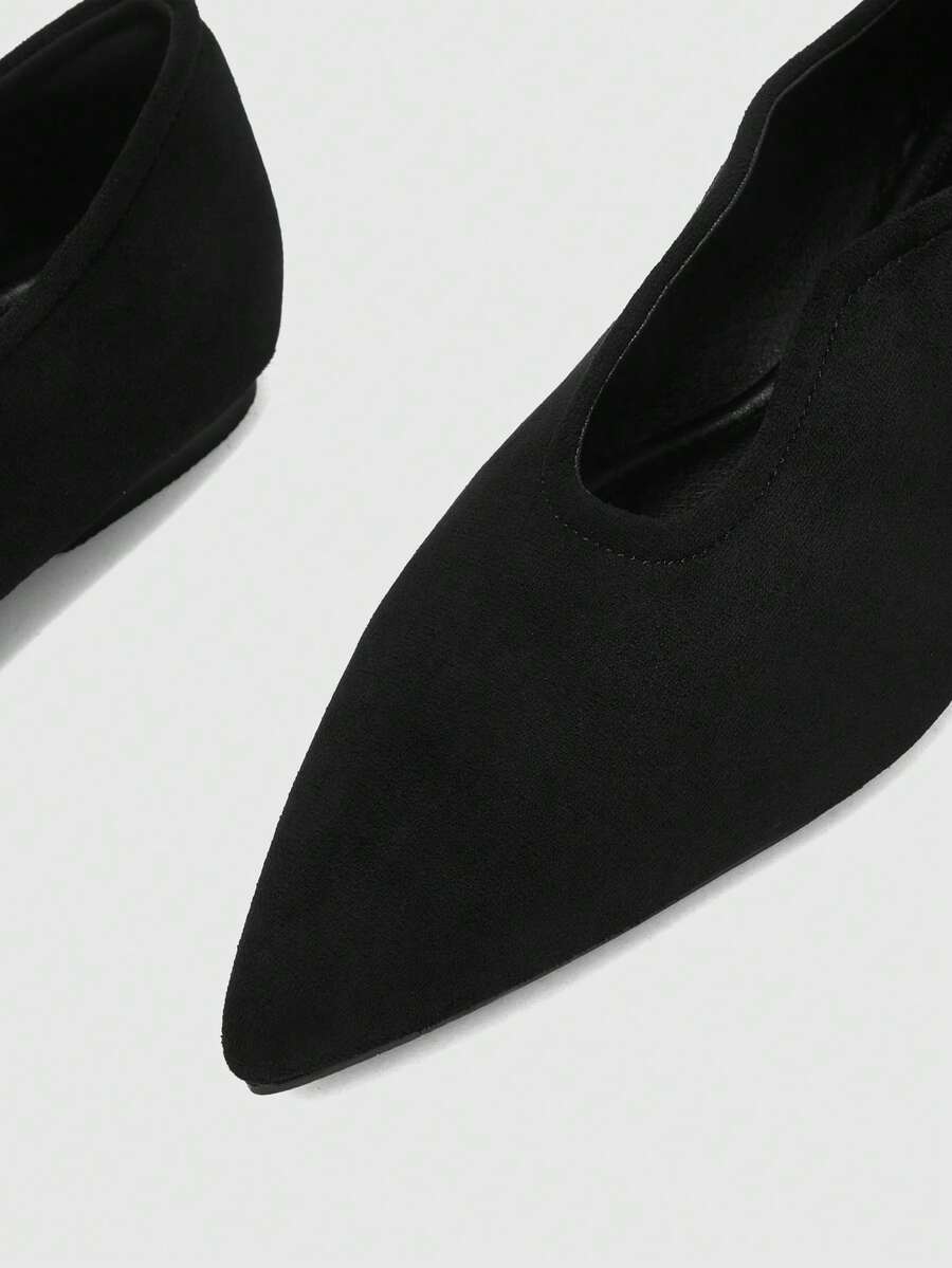 Pointed V Cut Suede Flats