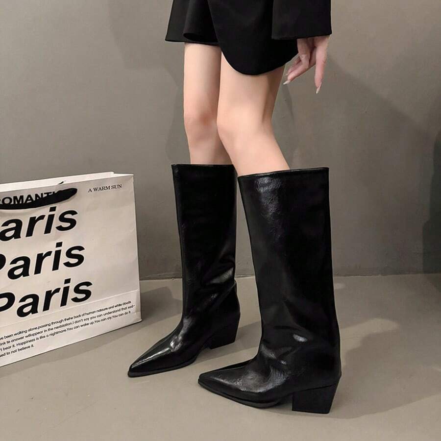 Pointed Toe Wide Calf Knee Boots