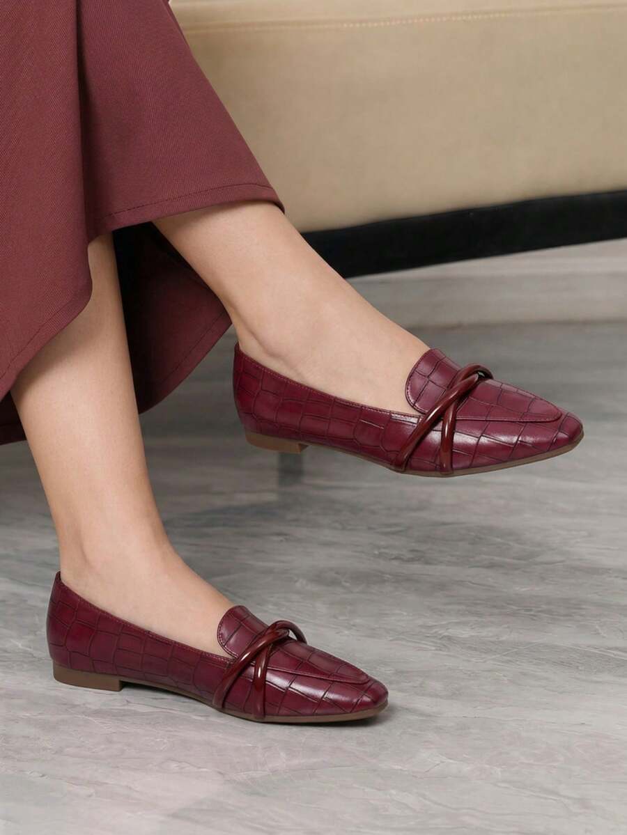 Croc Effect Criss Cross Strap Flats