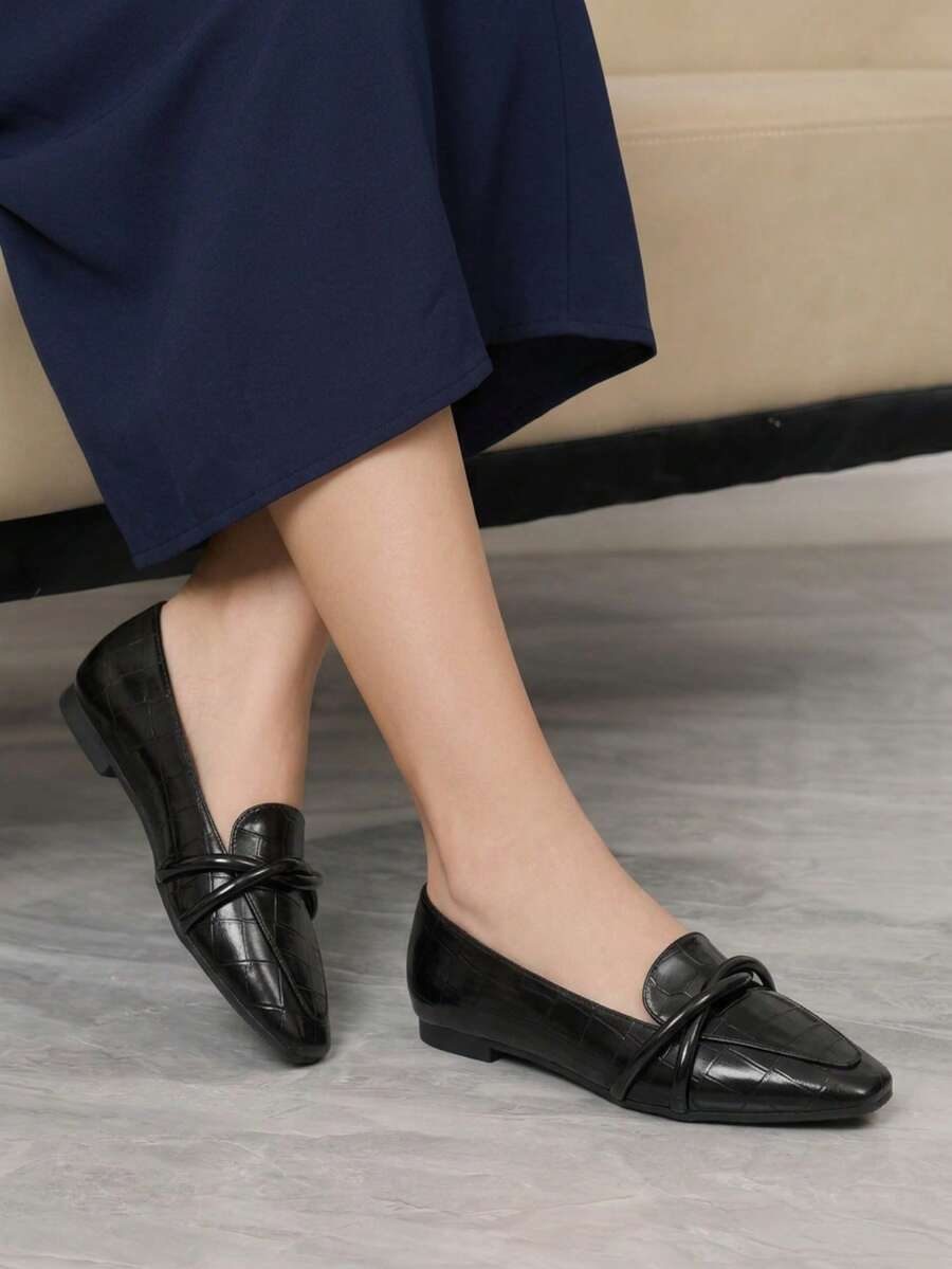 Croc Effect Criss Cross Strap Flats
