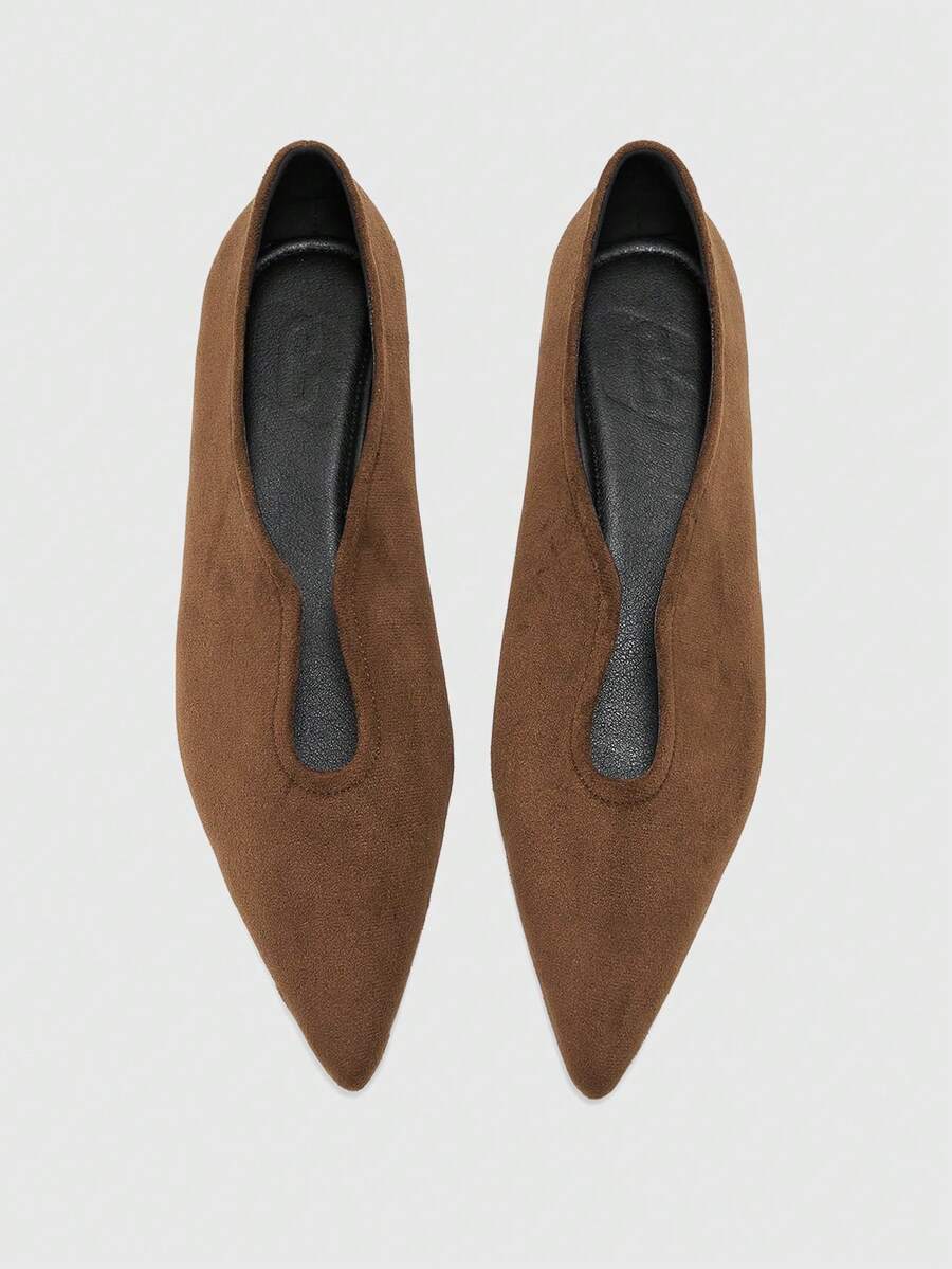 Pointed V Cut Suede Flats