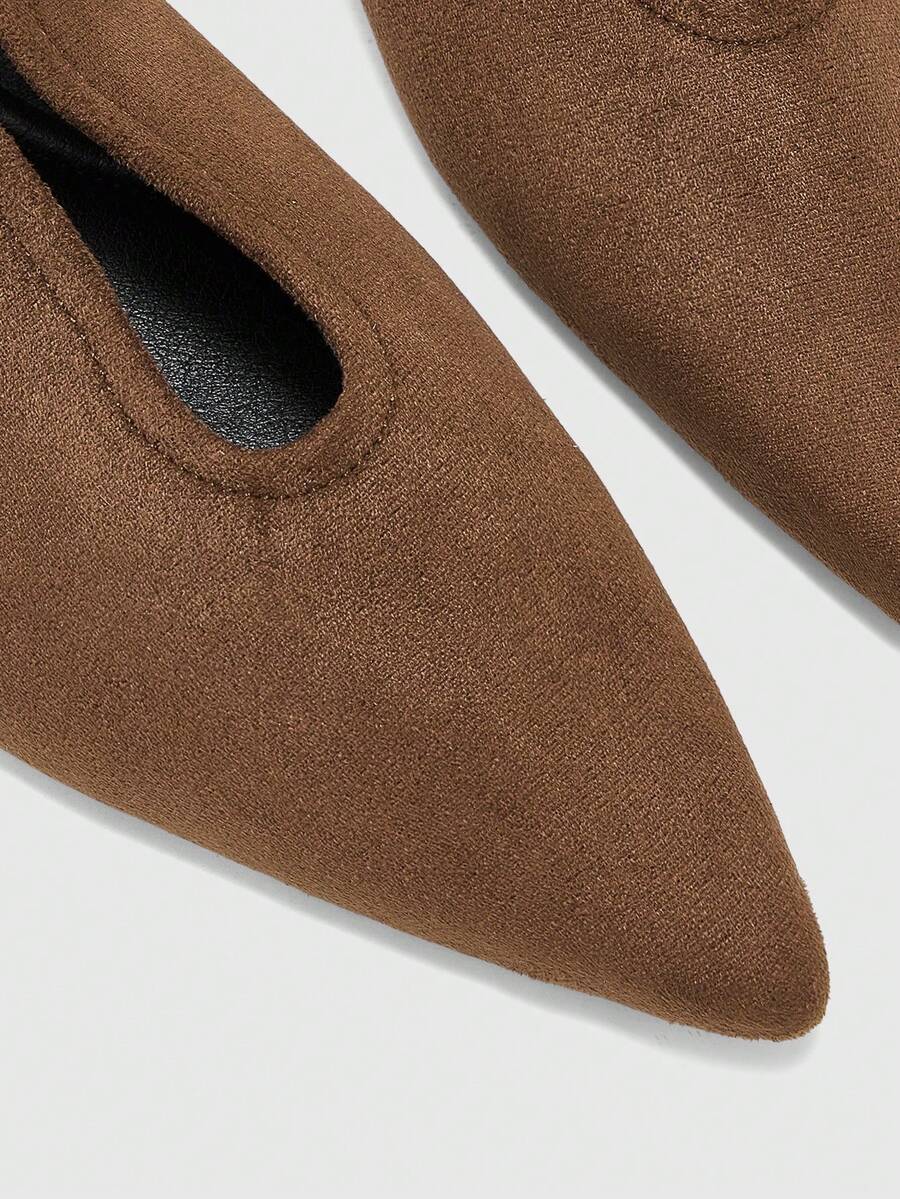 Pointed V Cut Suede Flats