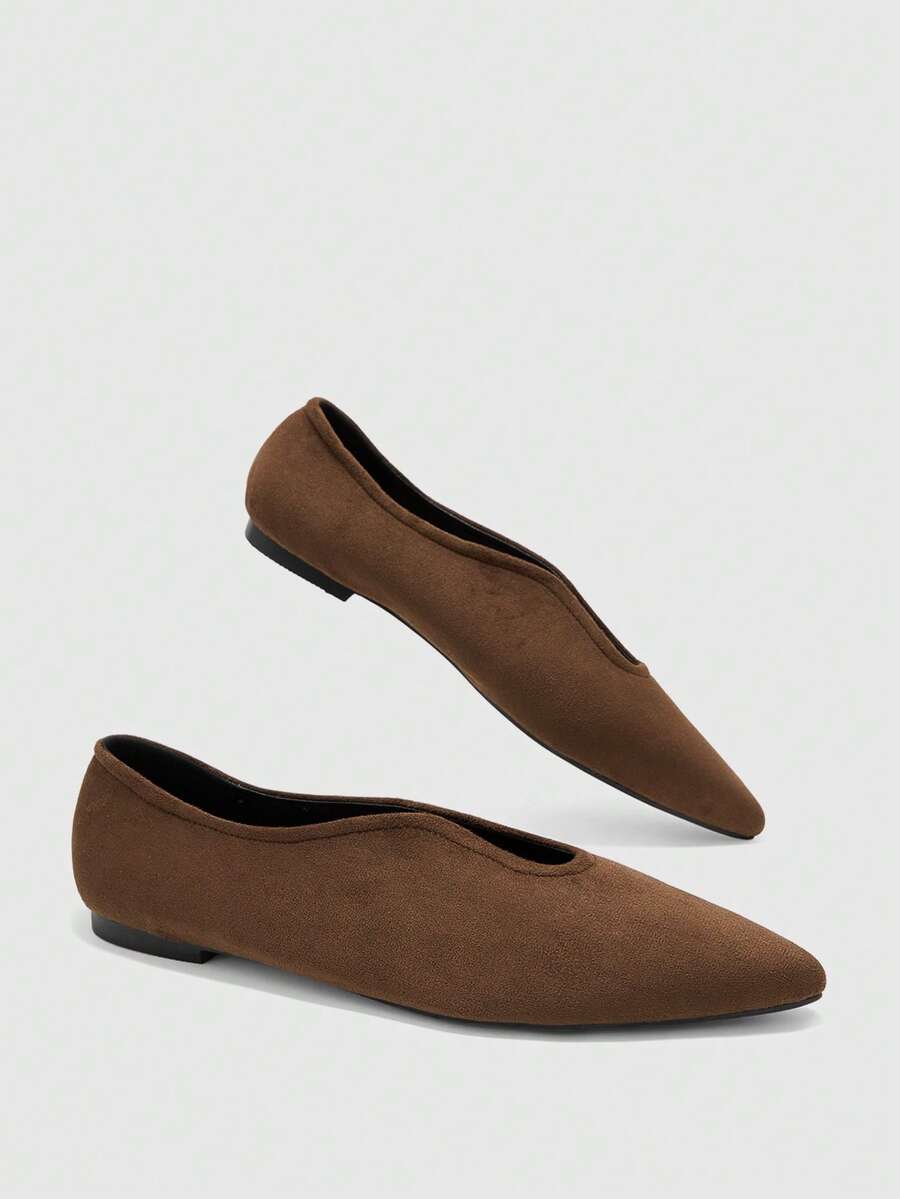 Pointed V Cut Suede Flats