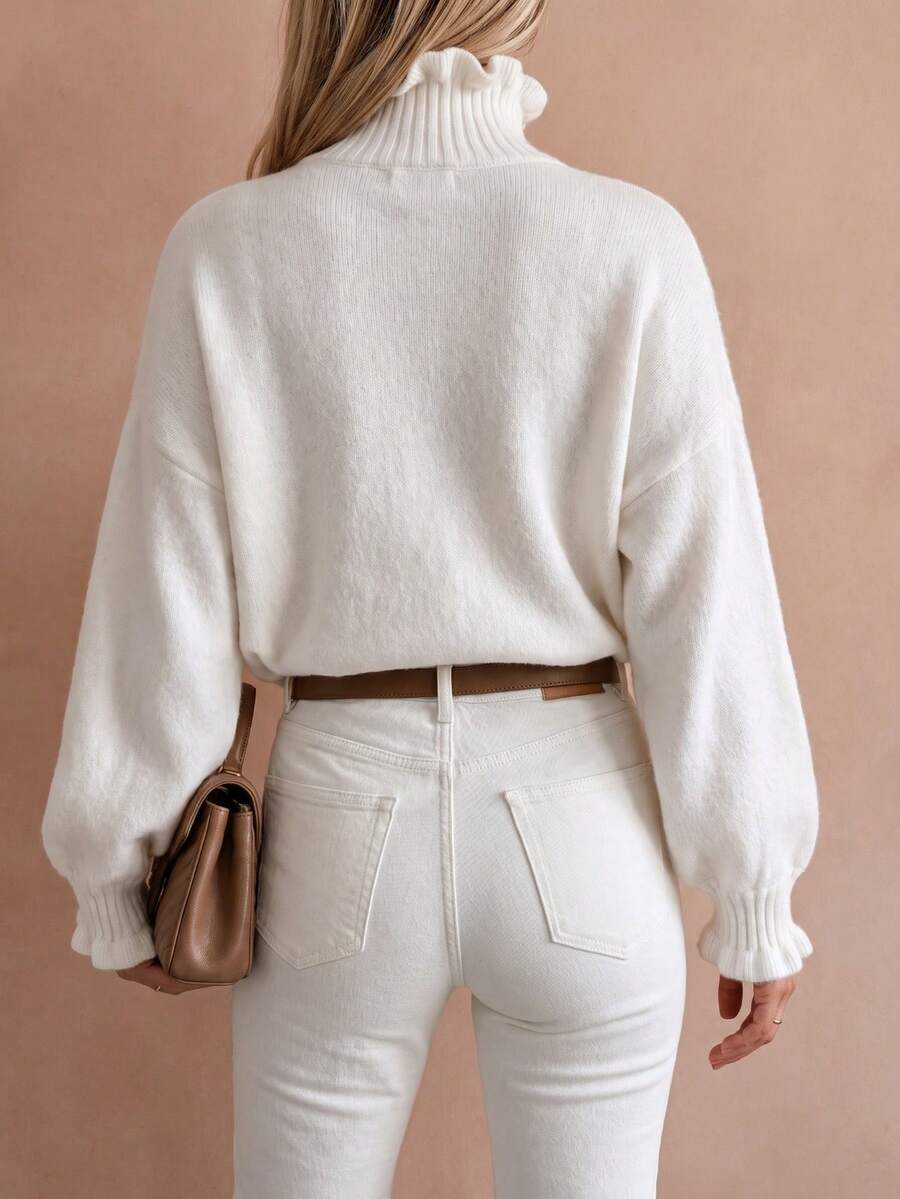Striped High Neck Loose Knit Sweater