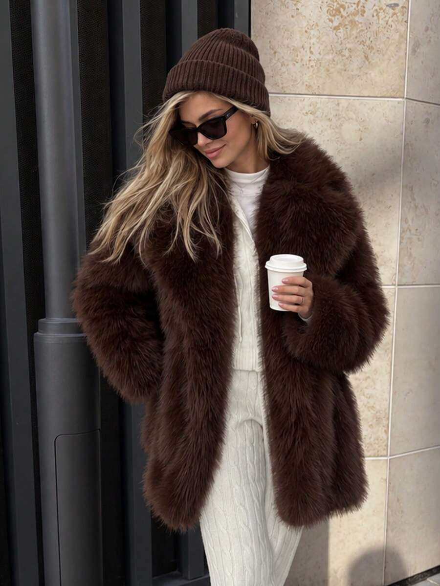 Oversized Faux Fur Lapel Coat