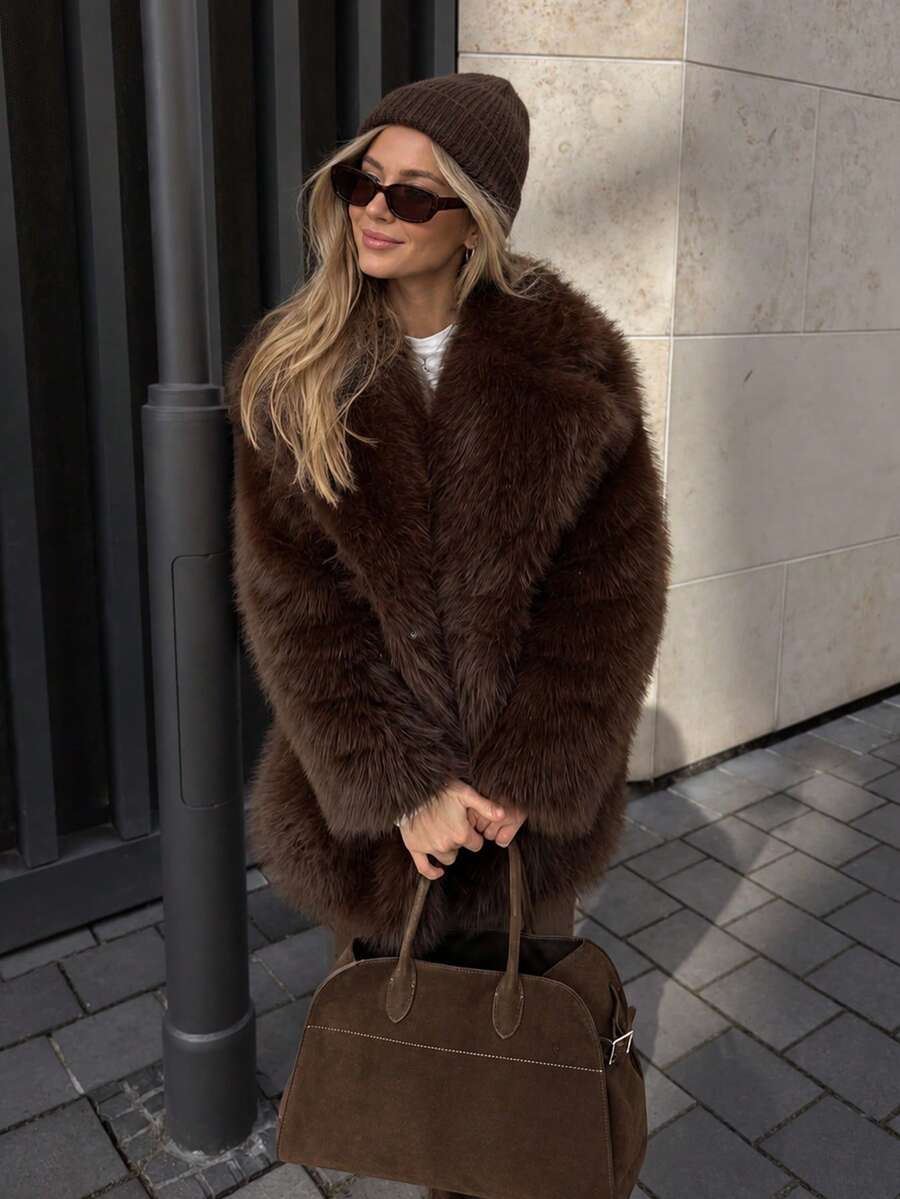 Oversized Faux Fur Lapel Coat