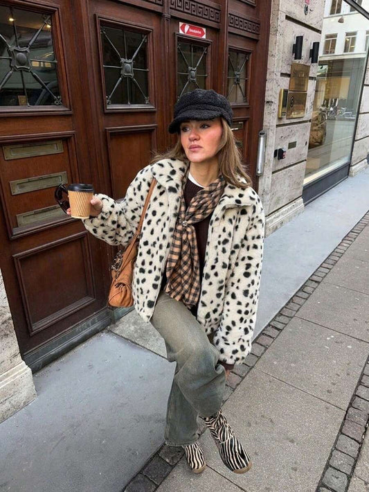 Leopard Print Faux Fur Zip Jacket