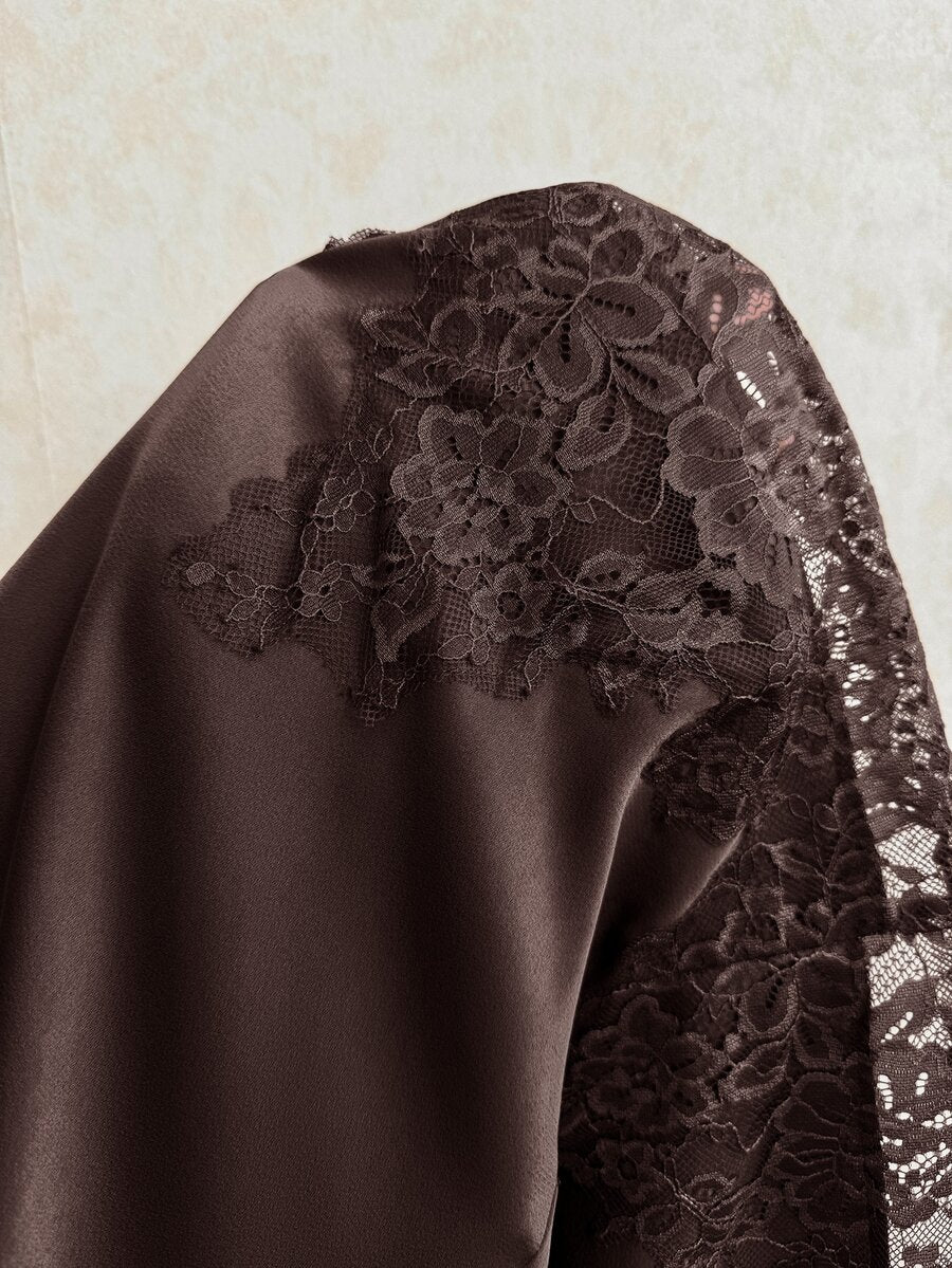 Plus Size Satin Lace Trim Ruched Skirt