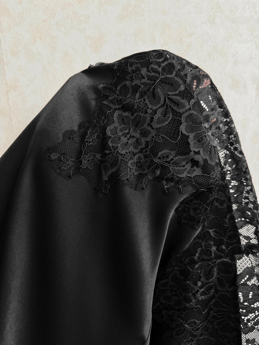 Plus Size Satin Lace Trim Ruched Skirt