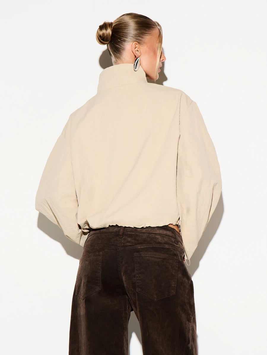 Cropped Half Zip Jacket with Stand Collar