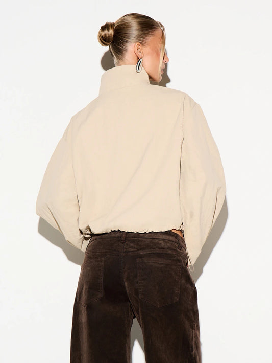 Cropped Half Zip Jacket with Stand Collar
