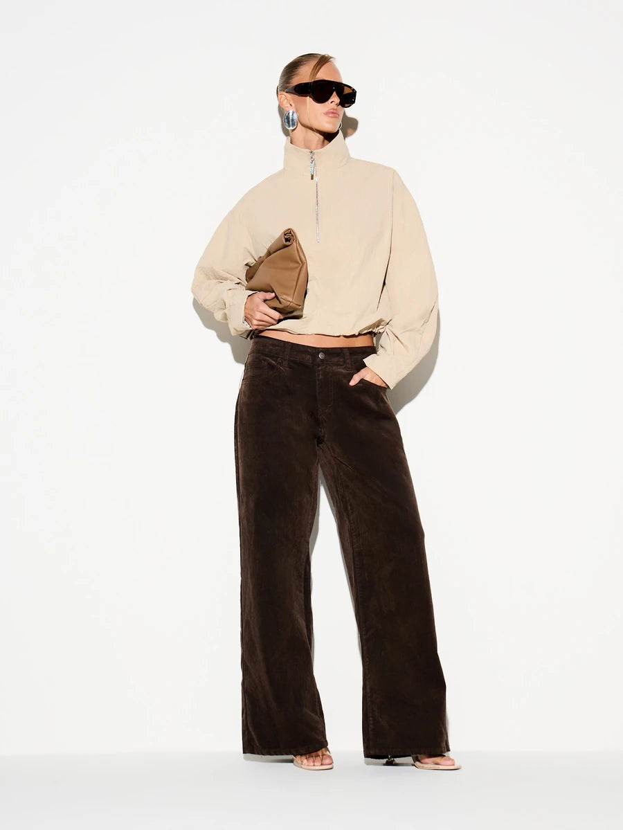 Cropped Half Zip Jacket with Stand Collar