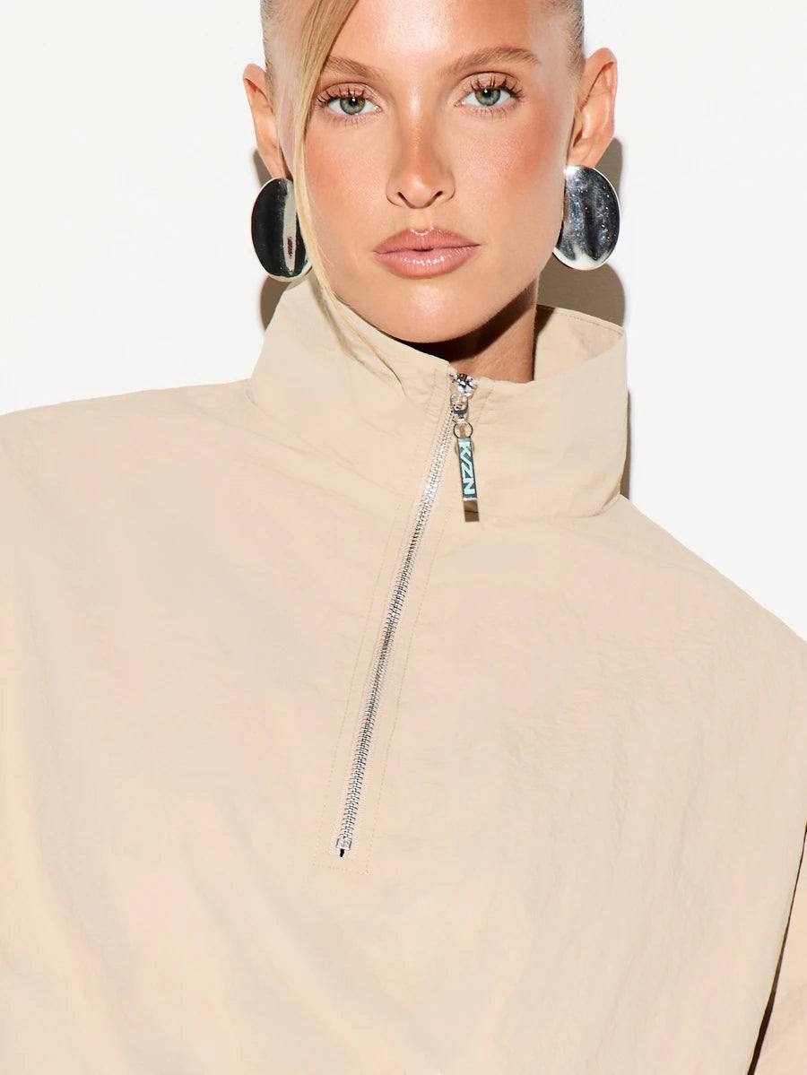 Cropped Half Zip Jacket with Stand Collar
