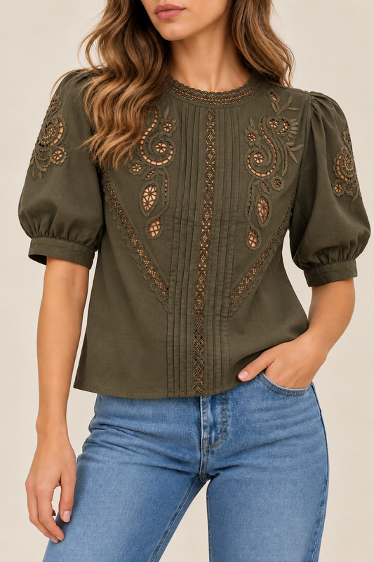 Broderie Lace Puff Sleeve Blouse