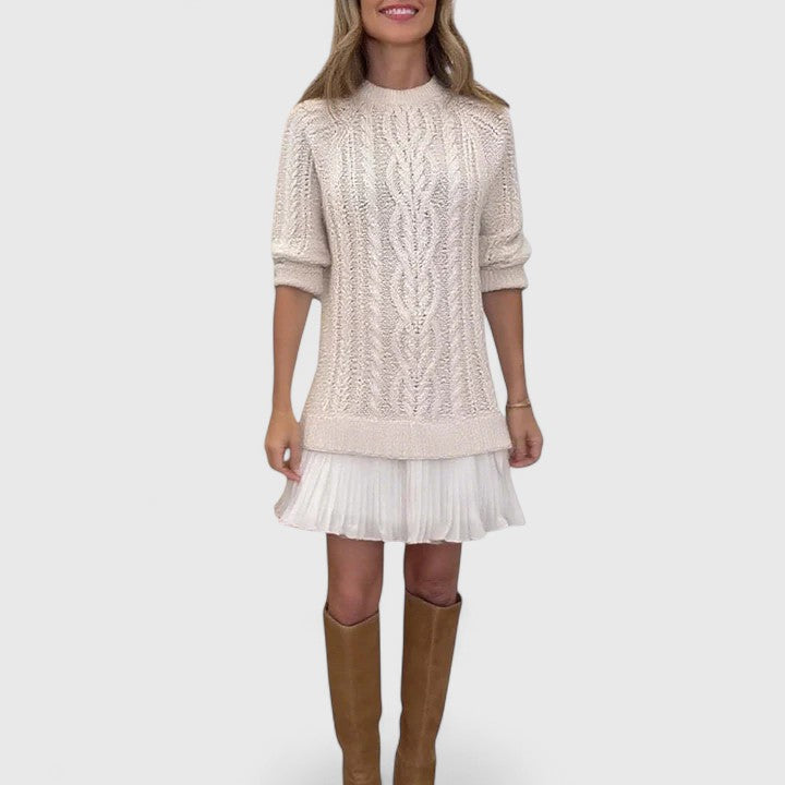 Cable Knit Pleated Hem Sweater Dress