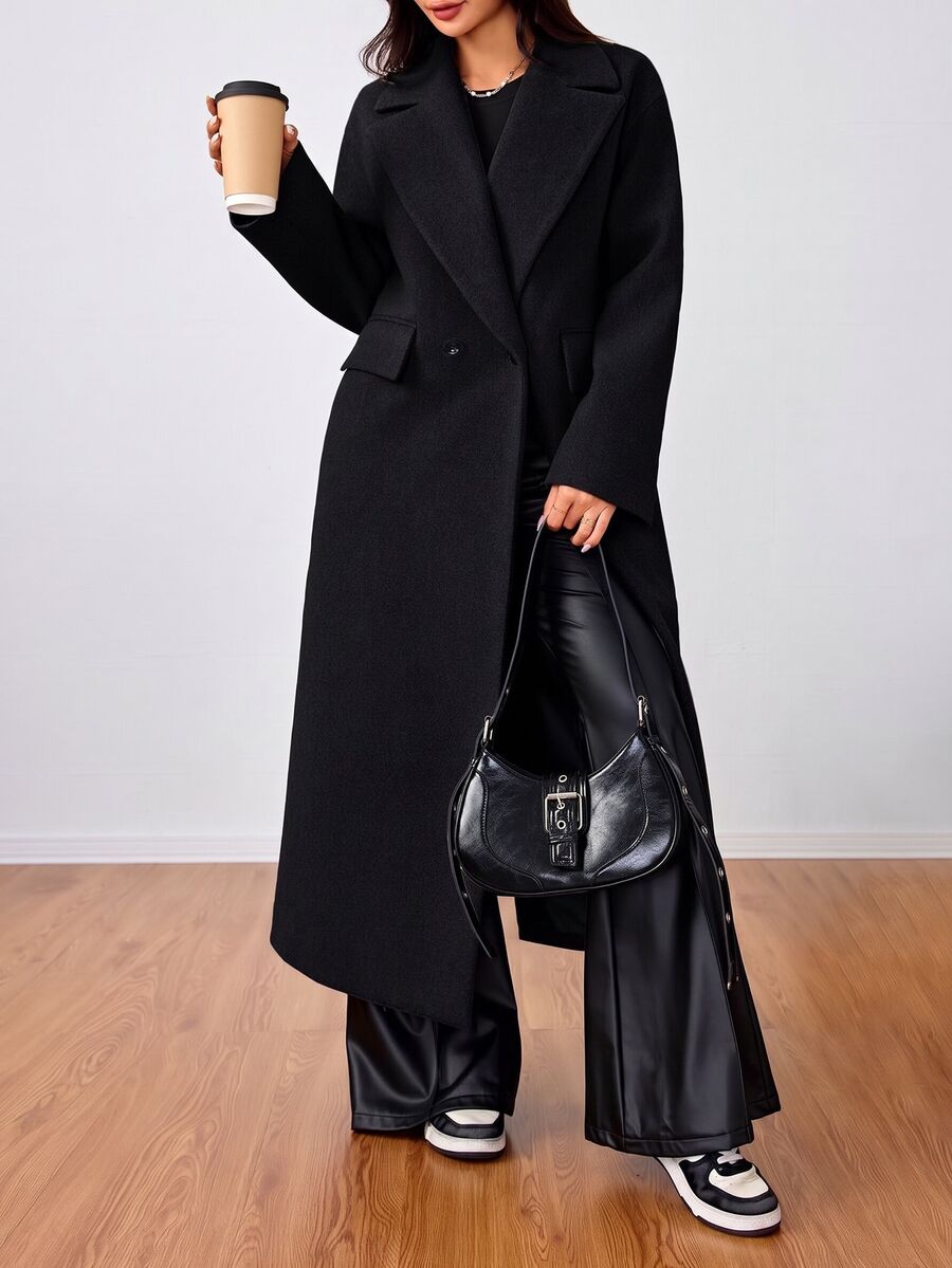 Double Breasted Lapel Long Overcoat