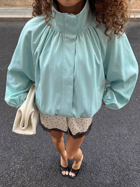 High Neck Ruched Zip Jacket