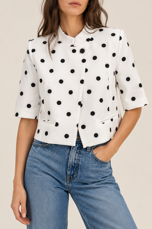 White Polka Dot Cropped Blazer