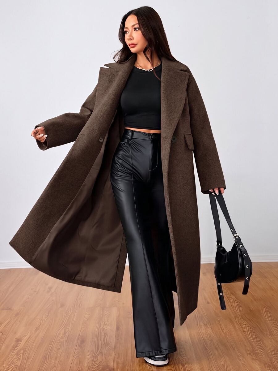 Double Breasted Lapel Long Overcoat