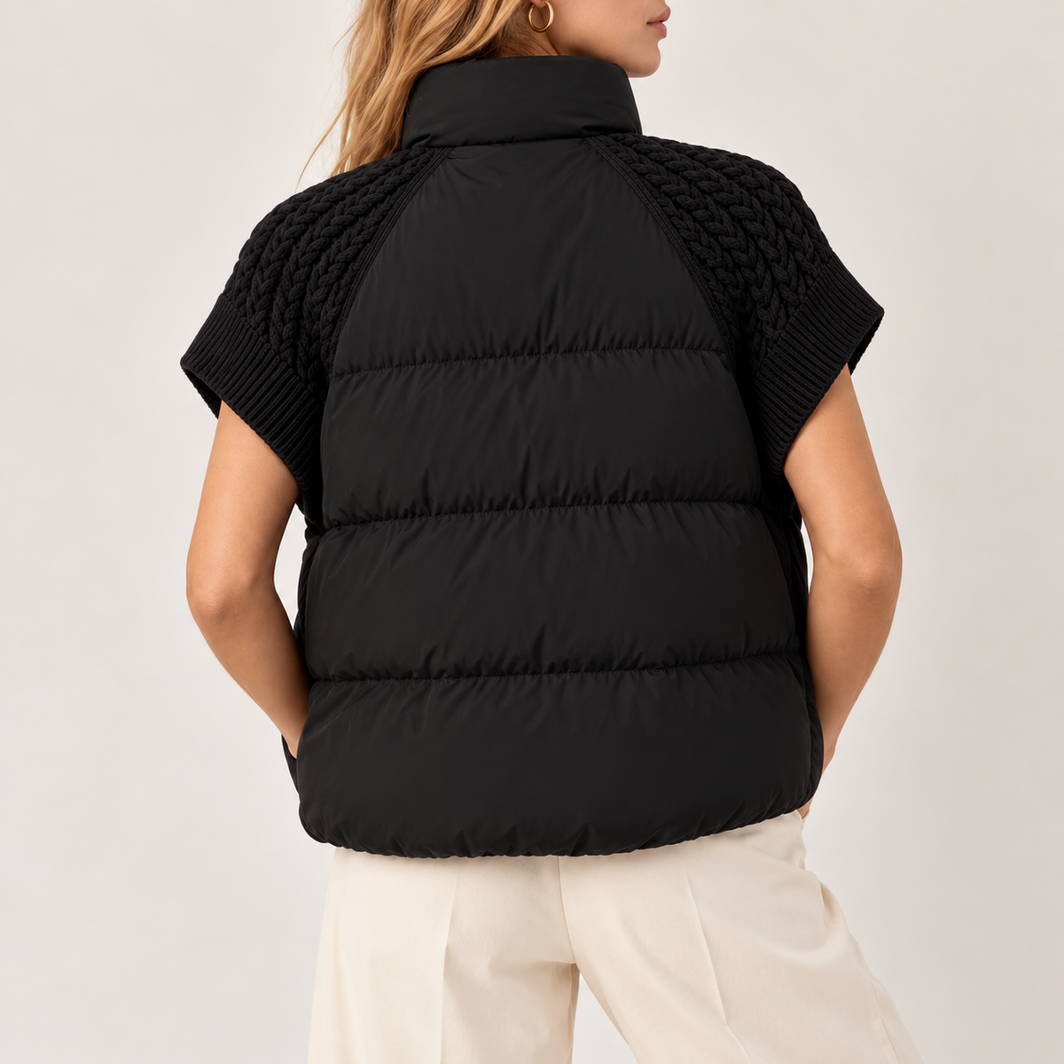 Quilted Vest with Cable Knit Sleeves