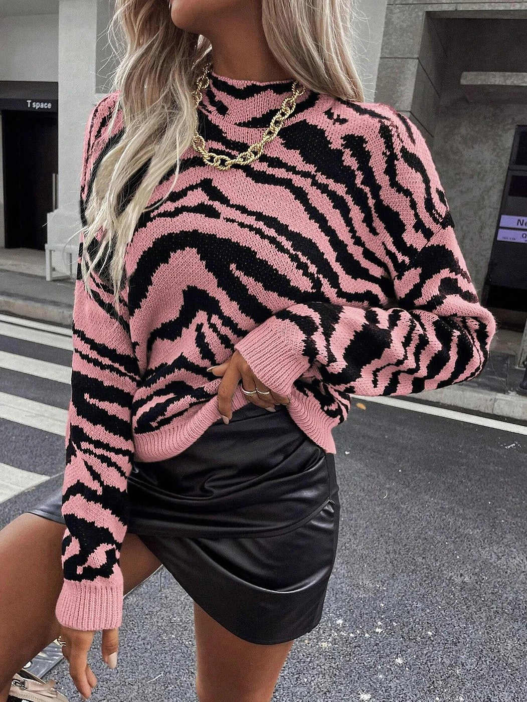 Zebra Print Roll Neck Jumper