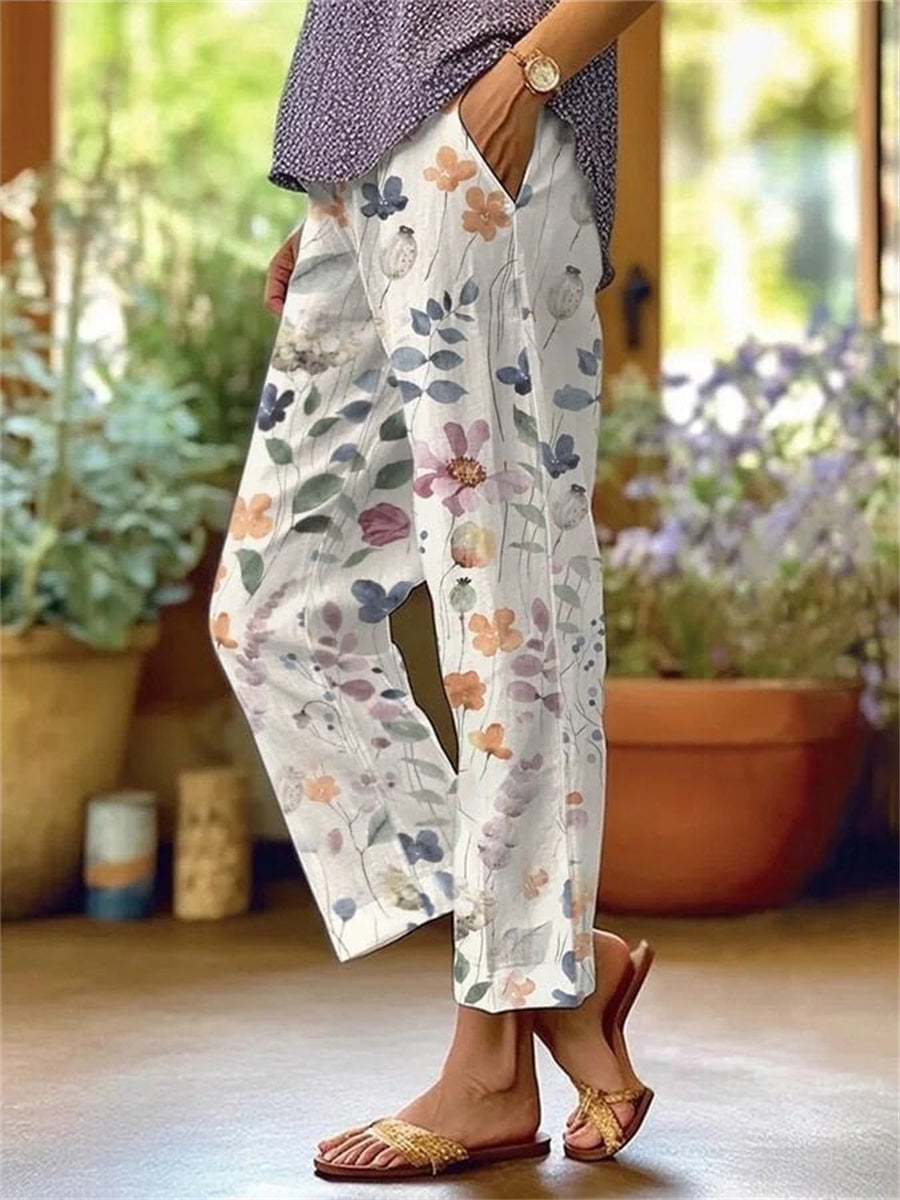 Floral Print Cropped Trousers
