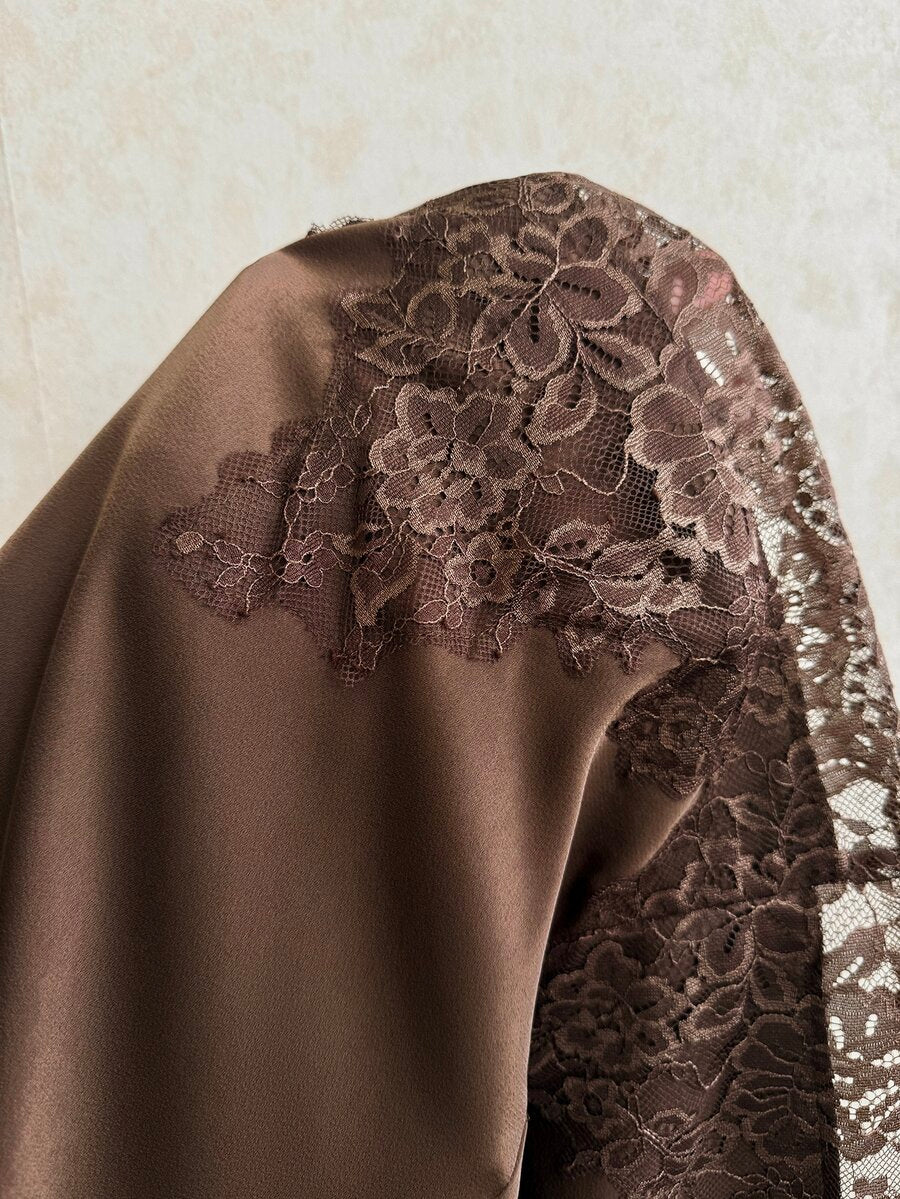 Plus Size Satin Lace Trim Ruched Skirt