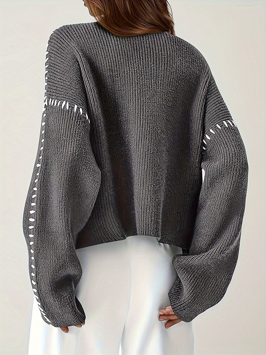 Blanket Stitch Funnel Neck Jumper