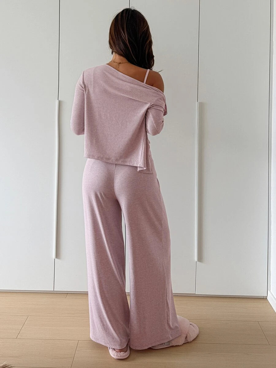 Lace Trim Camisole, Pants and Cardigan Set
