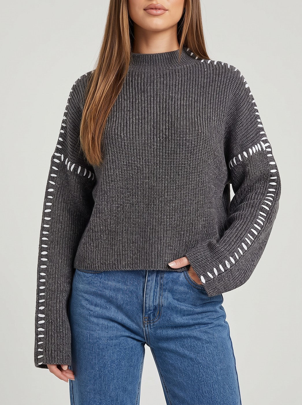 Blanket Stitch Funnel Neck Jumper
