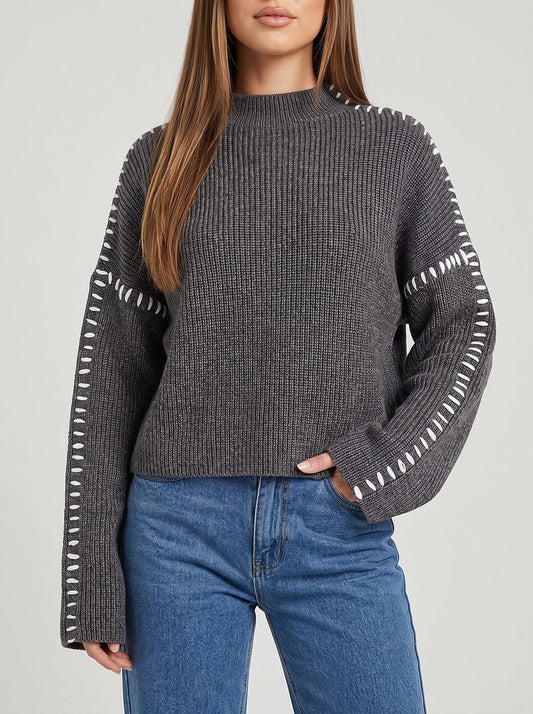 Blanket Stitch Funnel Neck Jumper